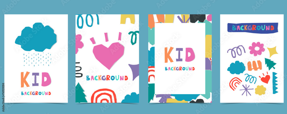 shape paper cut out background with colorful.illustration vector for a4 vertical kid design
