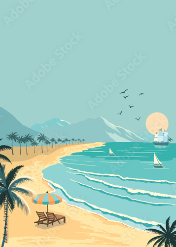 beach background with sea,sand,sky.illustration vector for a4 page design