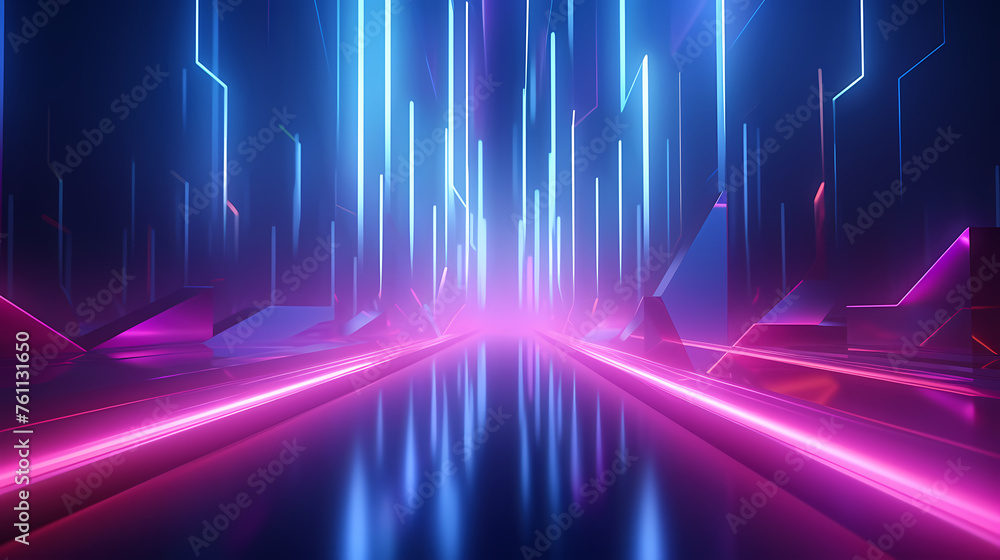 Modern corridor illuminated by neon lights Modern corridor illuminated by neon lights