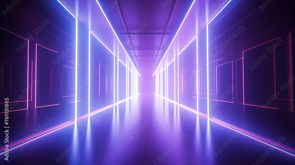 Modern corridor illuminated by neon lights Modern corridor illuminated by neon lights
