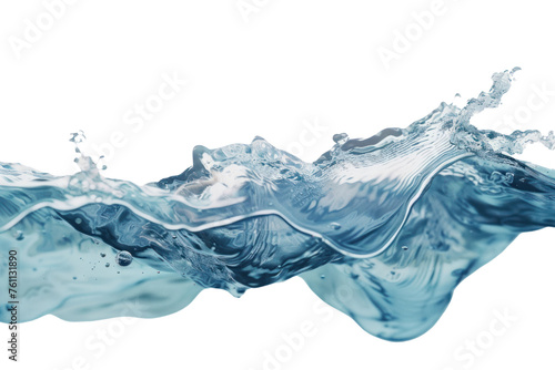  Abstract blue water flow and splash on isolated white background Realistic daytime first person perspective