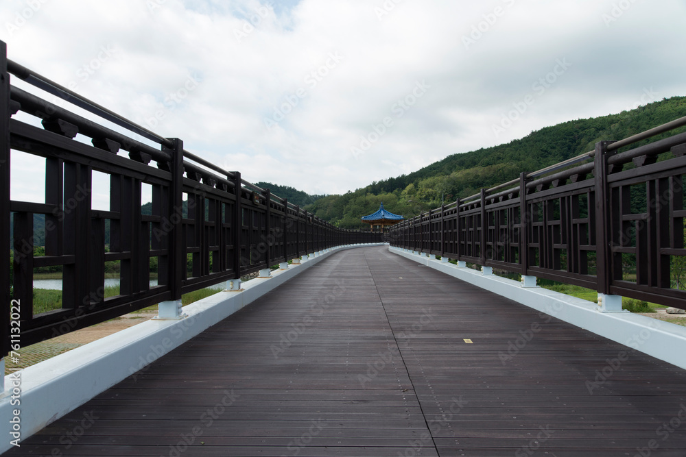 View of the traditional Korean pavilion on the river