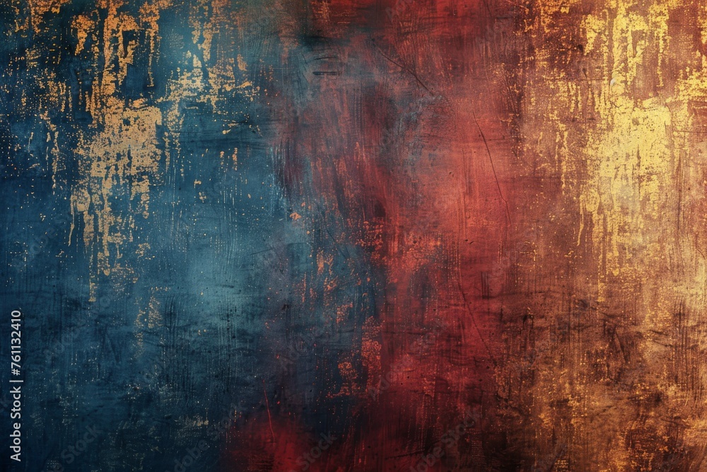 Grunge Background Texture in the Colors Red, Gold and Blue created with Generative AI Technology - obrazy, fototapety, plakaty 