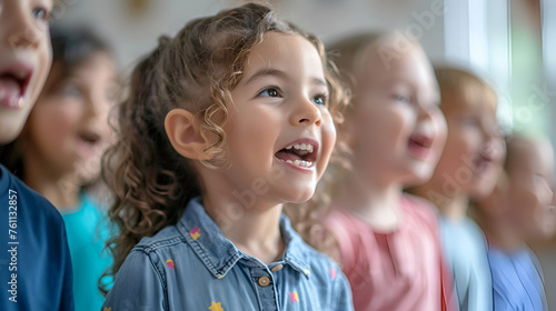 happy children singing and playing music together, generative Ai