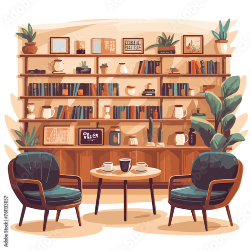 A cozy coffee shop interior with comfy armchairs bo