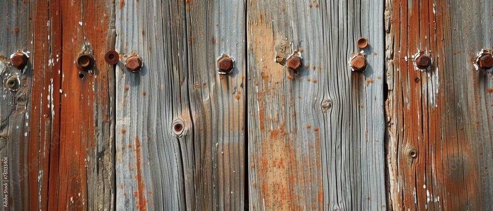 Fototapeta premium Wand aus Holzbretter mit rostigen Schrauben 