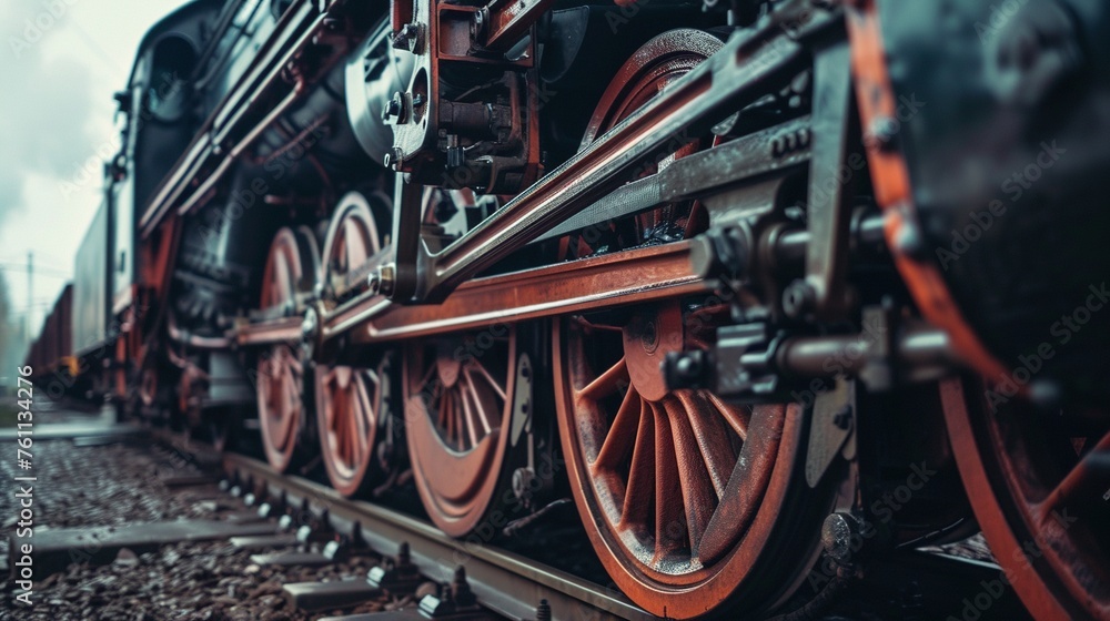 Fototapeta premium Seitliche Nahaufnahme einer alten Dampflokomotive 