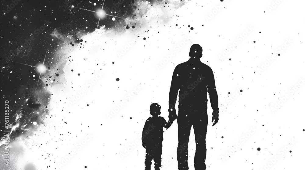 2d vector art of a father-son silhouette with space, generative Ai