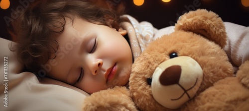 Cute toddler sleeping peacefully on cozy bed at home, sweet dreams and family love