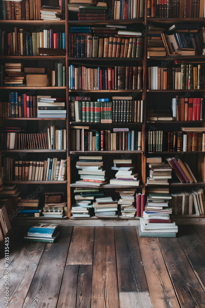 Expansive Collection of Varied Books in a Wooden Bookshelf Expansive Collection of Varied Books in a Wooden Bookshelf