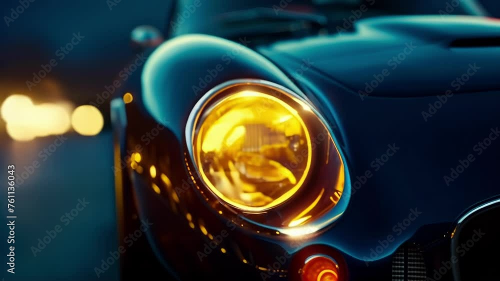 A closeup captures the unique shape of a retro cars headlights emphasizing how the aerodynamic design of these components helps to reduce air resistance and improve the cars A closeup captures the unique shape of a retro cars headlights emphasizing how the aerodynamic design of these components helps to reduce air resistance and improve the cars