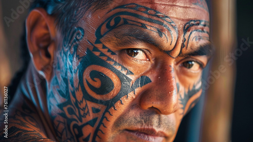 Maori culture with its traditional tattoos photo