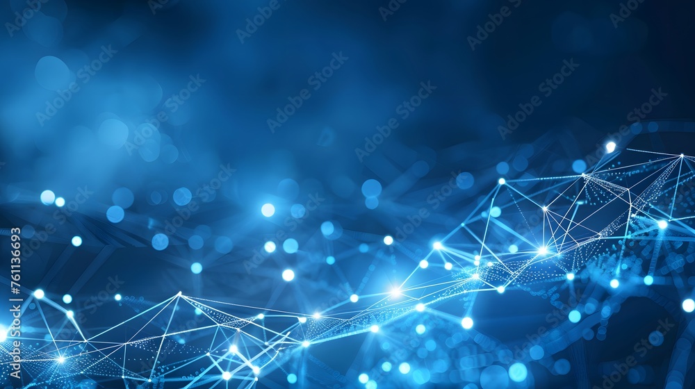 Abstract connected dots on bright blue background. Technology concept - obrazy, fototapety, plakaty 