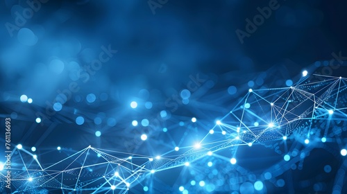 Abstract connected dots on bright blue background. Technology concept photo