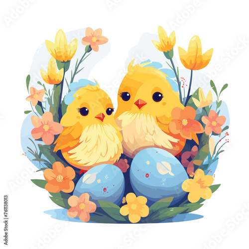A cute illustration of chicks hatching from Easter