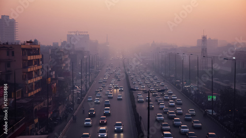 Wallpaper Mural A busy highway with a hazy sky in the background, PM2.5 Torontodigital.ca