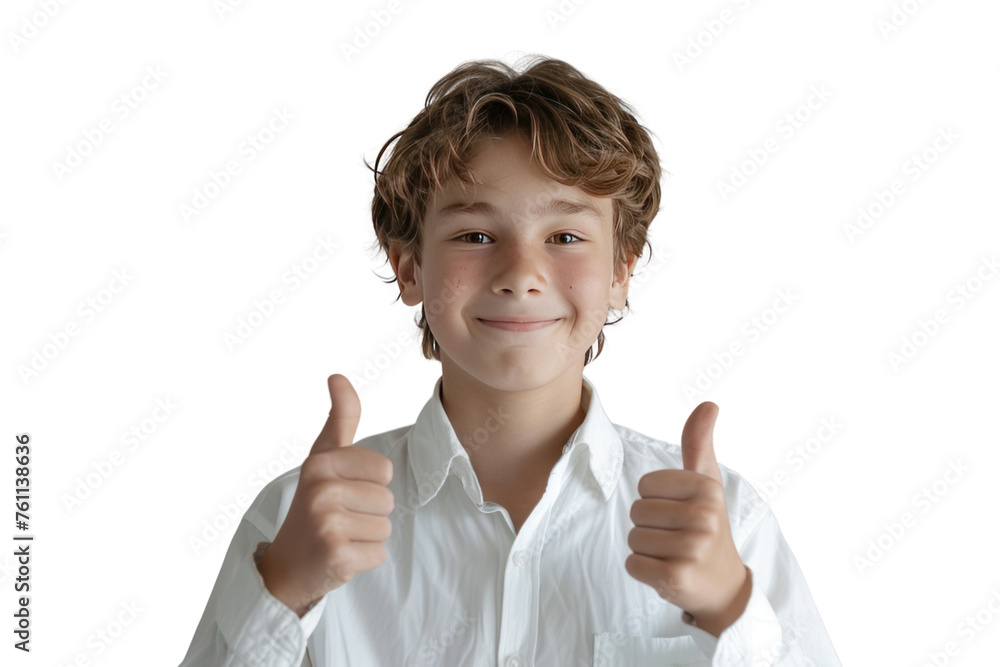 Happy smiling satisfied caucasian boy shows thumbs up looking at camera, portrait. attractive smiling boy in white casual shirt posing on white background.
Happy smiling satisfied caucasian boy shows thumbs up looking at camera, portrait. attractive smiling boy in white casual shirt posing on white background.