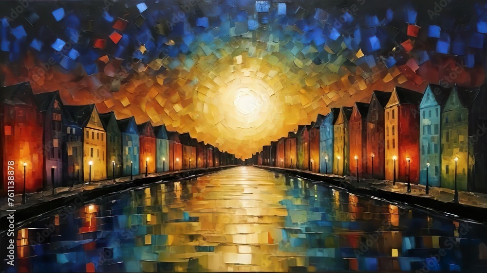 Mosaic oil painting of lights in the night city.