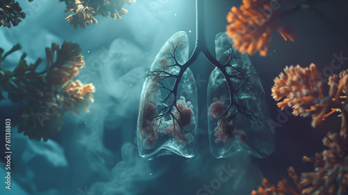 A close up of a lung with a tree branch in the middle of it, lungs cancer disease photo