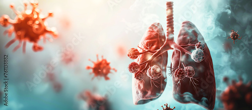 Wallpaper Mural A close up of a lung with a virus in the background, lungs cancer disease Torontodigital.ca