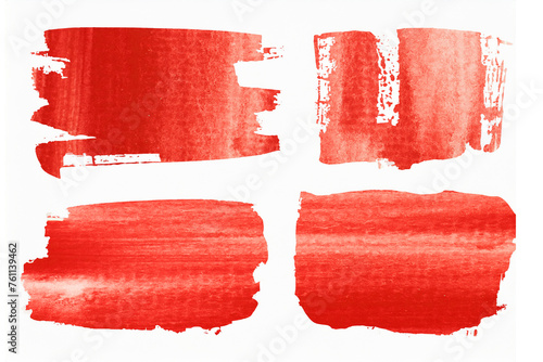 Set of Red paint brush, red brush stroke texture on white background.