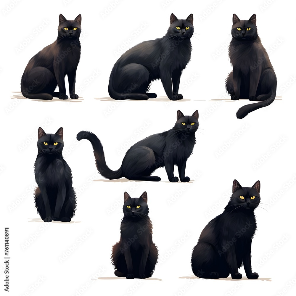 There are four different black cats with yellow eyes generative ai
