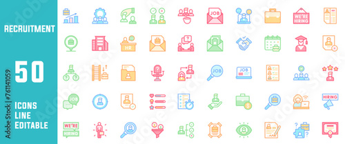 50 Recruitment Icons Set Pack Line Editable Vector Illustration