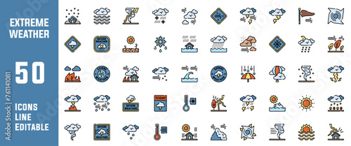 50 Extreme Weather Icons Set Pack Line Editable Vector Illustration