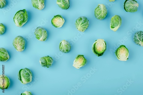 Group of Brussels Sprouts on Blue Background