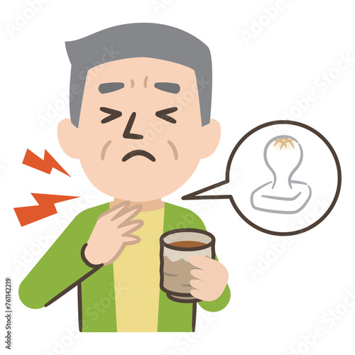 餅が喉に詰まる高齢者のイラスト
