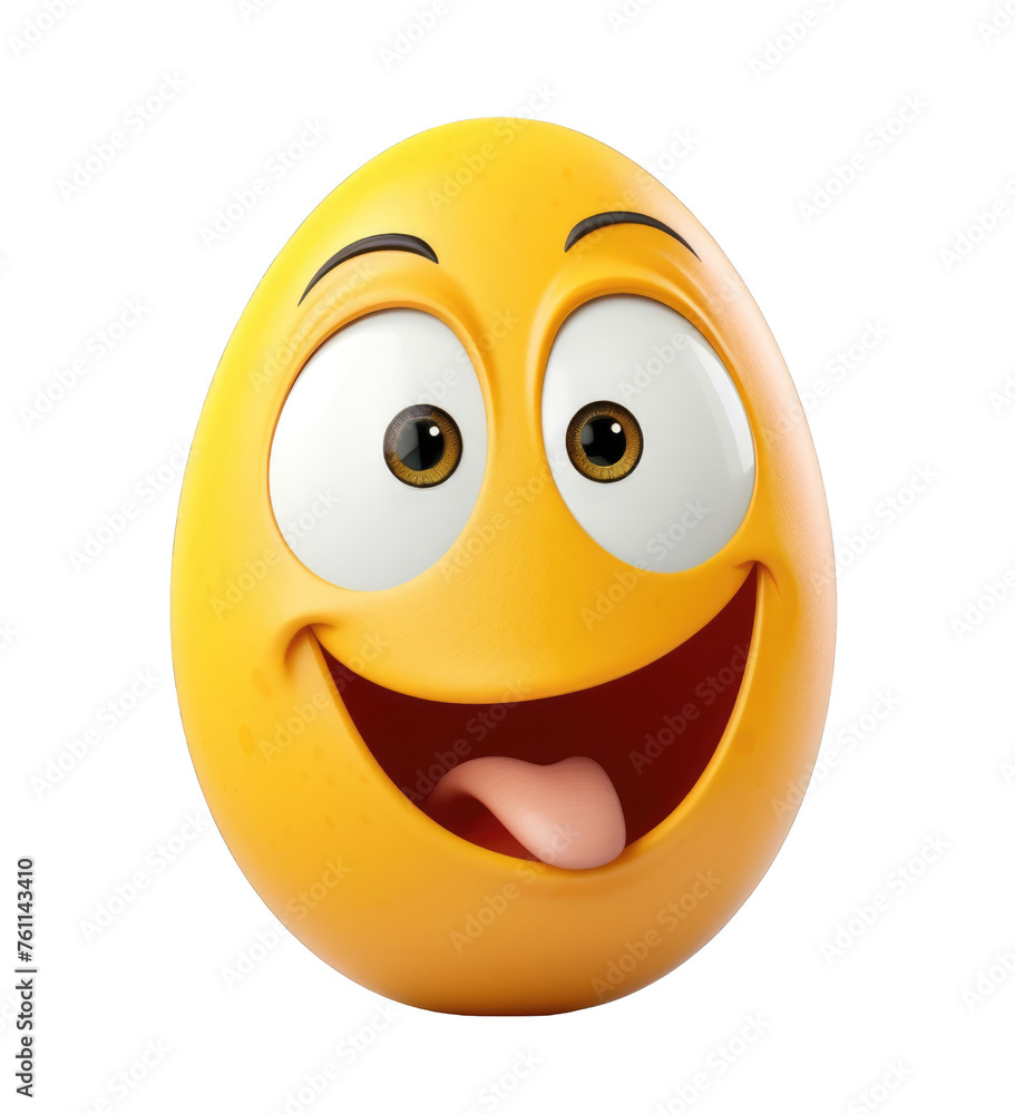 Fototapeta premium A yellow egg with a tongue sticking out and a smile on its face