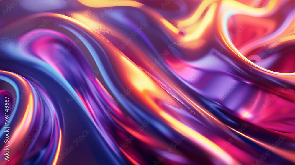 An abstract background with a vibrant blend of holographic colors creating a fluid, wave-like movement effect. An abstract background with a vibrant blend of holographic colors creating a fluid, wave-like movement effect.