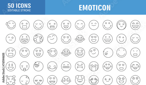 50 Cute Set of Simple Emojis vector illustration