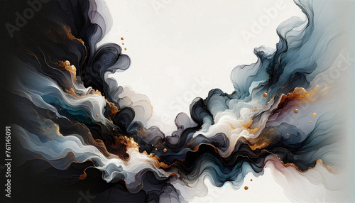 Abstract fluid art dark tones with gold accent with copy space for text for background, banner in concept luxury.