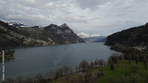 Wallpaper Mural Ascend above golf course along shoreline of Lake Walen with swiss mountain peaks in distance Torontodigital.ca
