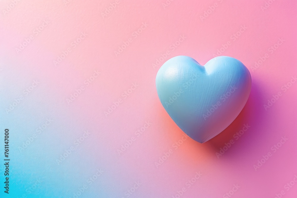A close-up photo of a blue heart placed on a background of pink and blue colors, A simple heart symbol against a pastel gradient backdrop, AI Generated