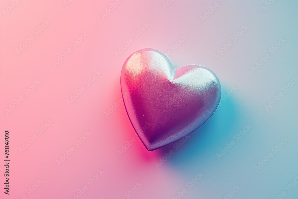 A heart-shaped object stands out against a vibrant pink and blue background, A simple heart symbol against a pastel gradient backdrop, AI Generated