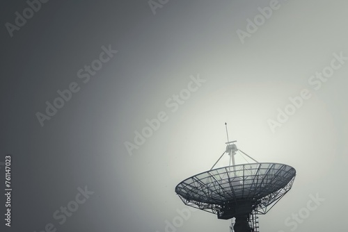 A satellite dish sits atop a sturdy metal pole, ready to receive and transmit signals, A simplistic satellite dish against a stark background, AI Generated photo