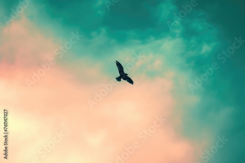 A majestic bird with a wide wingspan gracefully flies through a cloudy sky  A single bird flying in the sky  AI Generated