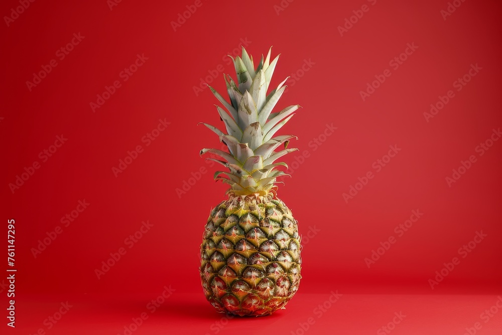 Single Pineapple on Red Background