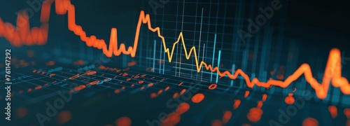 Charts showing the uptrend, background material for financial newspapers, charts of the financial stock market with trend lines, charts in blue, orange and red lines and arrows,