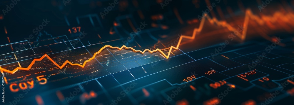 Charts showing the uptrend, background material for financial newspapers, charts of the financial stock market with trend lines, charts in blue, orange and red lines and arrows, Charts showing the uptrend, background material for financial newspapers, charts of the financial stock market with trend lines, charts in blue, orange and red lines and arrows,