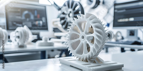 Objects printed on 3d printer made of white plastic close-up. A Glimpse Into The Future Of Modern Additive Technology Background