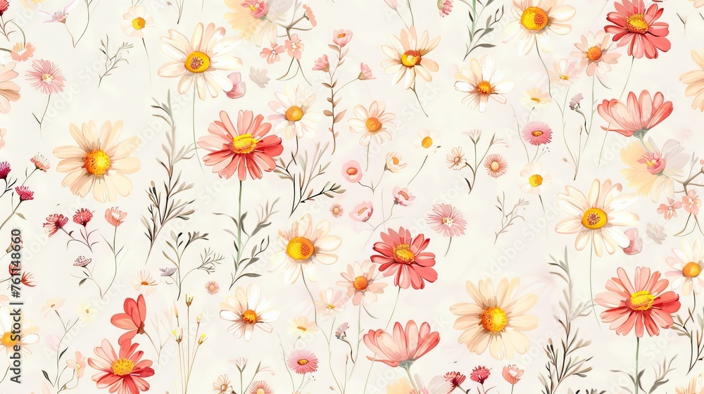 The daisy floral print has a seamless background The daisy floral print has a seamless background