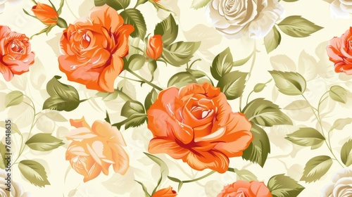 Floral seamless pattern with roses, abstract elegance.