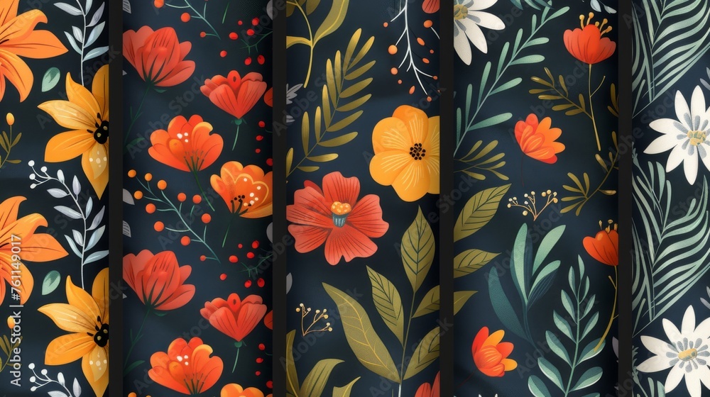 Set of seamless modern floral patterns Set of seamless modern floral patterns