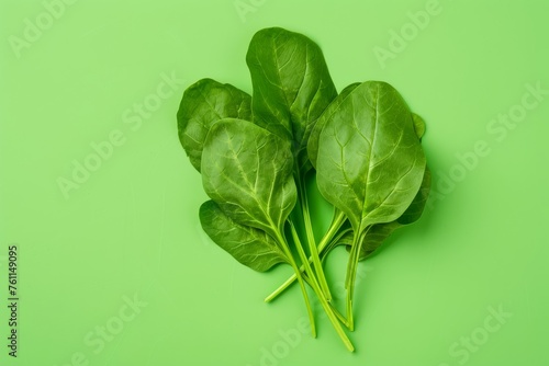 Fresh Spinach Leaves on Vibrant Green Background
