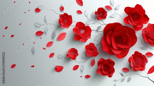 The Web Wanner with red paper flowers is used in magazines, online, and store leaflets for spring sales. Modern illustration of realistic flowers.