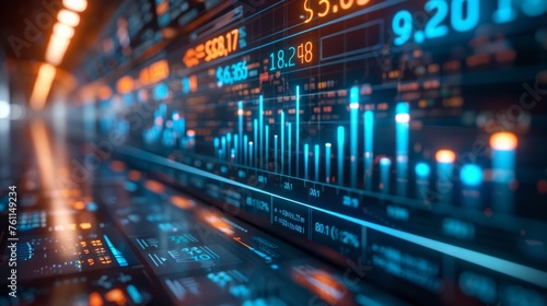 Charts showing the uptrend, background material for financial newspapers, charts of the financial stock market with trend lines, charts in blue, orange and red lines and arrows,