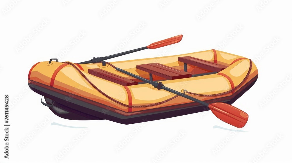 Inflatable rubber boat with paddles. Rowing vessel with oars. Recreational vehicle for rivers and lakes. Flat modern illustration isolated on white. Inflatable rubber boat with paddles. Rowing vessel with oars. Recreational vehicle for rivers and lakes. Flat modern illustration isolated on white.